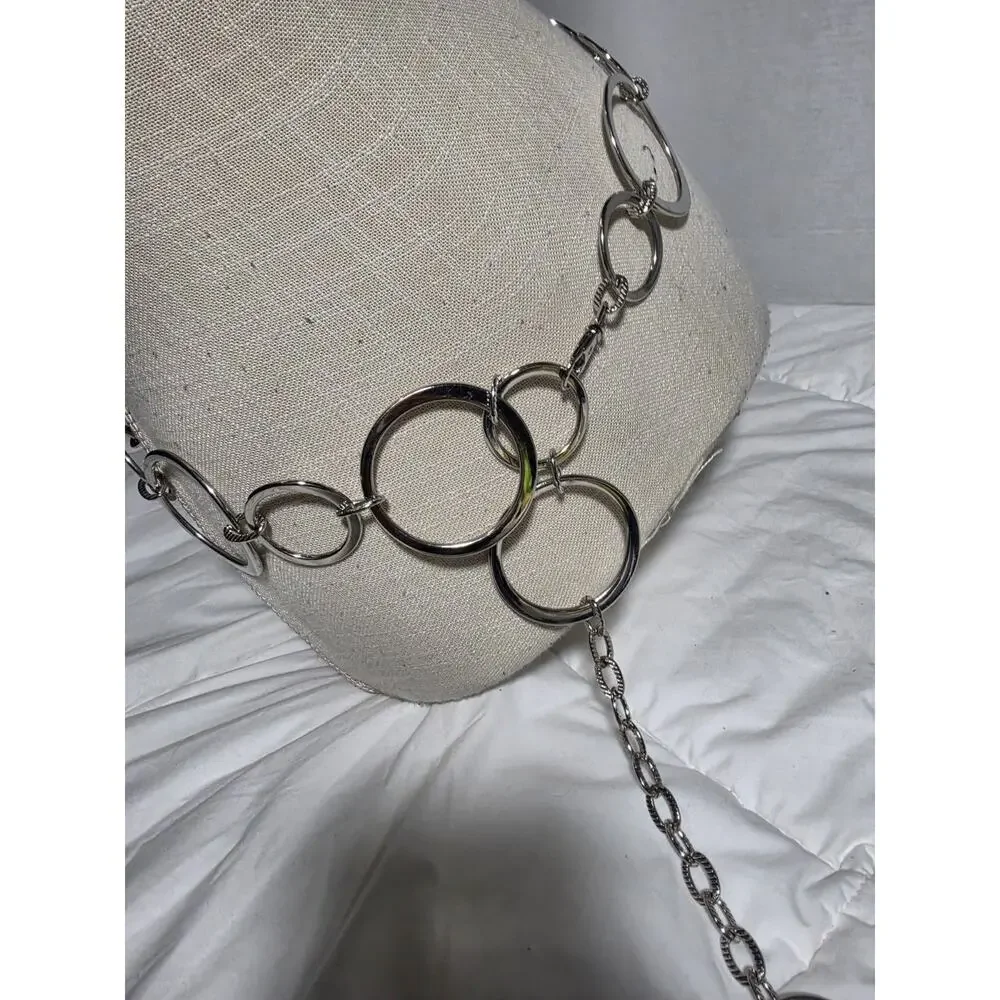 Silver Ring Chain Belt Adjustable Textured Circle Link Boho Retro Festive Y2K